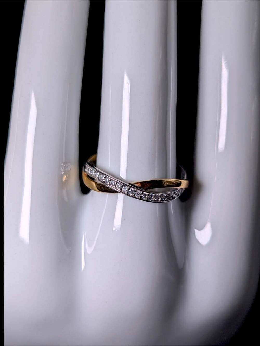 Vintage Open Twisted Gold and Silver Simulated Diamond Eternity Band Ring